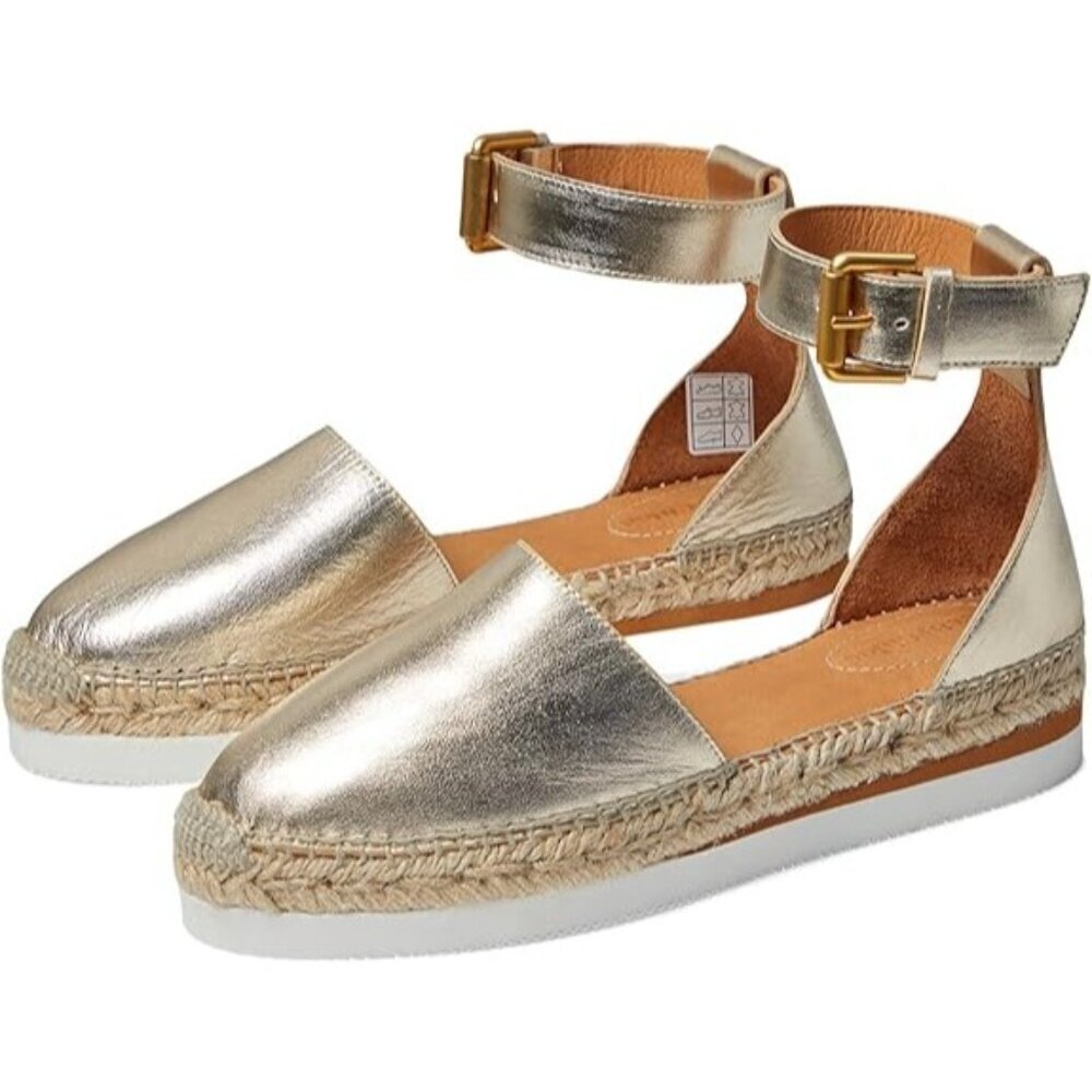 NIB See by Chloe Lamb Glyn Flat Light Gold Espadrilles Leather EU 40 US 9.5 - Picture 1 of 7